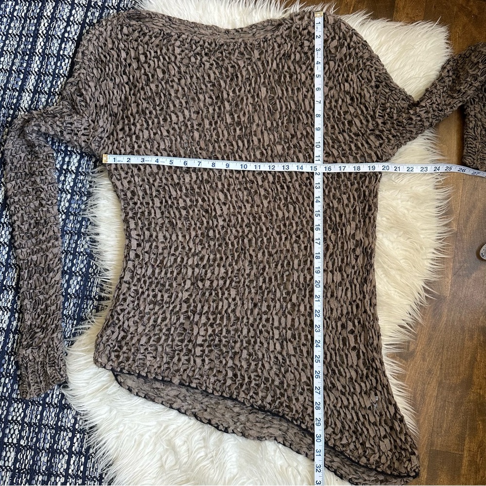 Helmut Lang tattered tape taupe asymmetrical alpaca wool blend sweater open knit - Picture 11 of 12